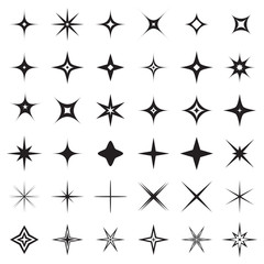 Sparkle stars icons. Symbols of sparkle, glint. gleam, etc. Vector illustration