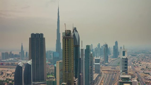 dubai summer day downtown roof top panorama 4k time lapse uae
