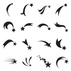Shooting star icons. Falling star icons. Comet icons. Vector illustration
