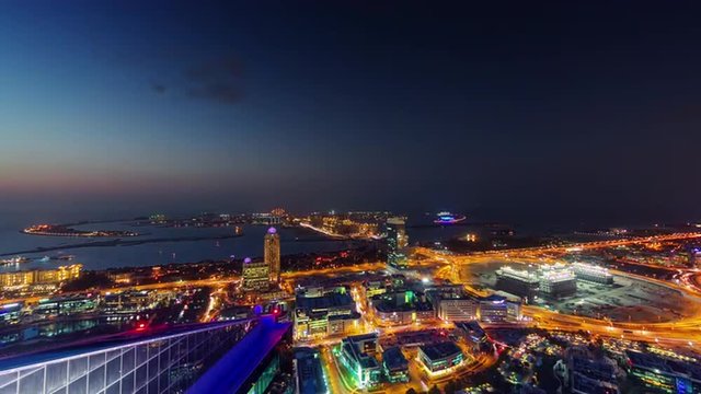 night light dubai city traffic streets roof top view 4k time lapse uae
