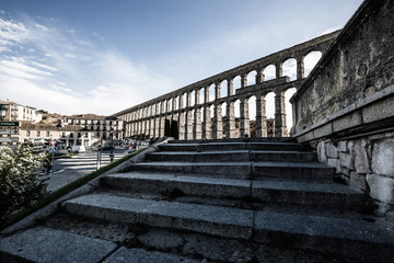 Segovia, Spain - May 6: The Roman Aqueduct of Segovia and the sq