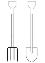 Vector illustration of a garden pitchfork and shovel