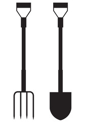 Vector illustration of a garden pitchfork and shovel