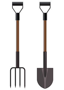 Vector illustration of a garden pitchfork and shovel