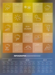 2016 Calendar  design template with weather icon set, vector illustration