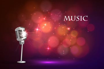 old microphone and musical notes