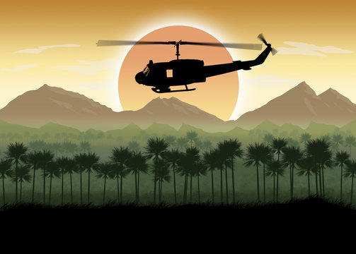 Vietnam War era US Helicopter in Jungle circa 1960's