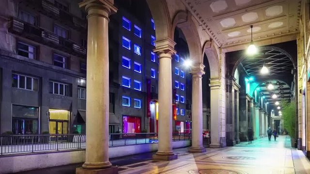 night illumination milan city center traffic crossroad street 4k time lapse italy
