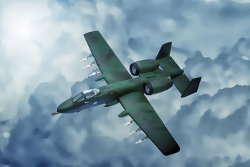Digital painting of modern military aircraft. A-10 tank buster.