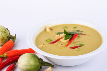 Thai traditional and popular food, Thai chicken green curry intense soup. (Kaeng Khiao Wan Kai) 