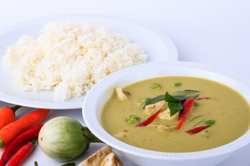 Thai traditional and popular food, Thai chicken green curry intense soup. (Kaeng Khiao Wan Kai) 