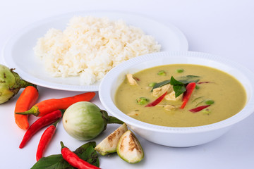 Thai traditional and popular food, Thai chicken green curry intense soup. (Kaeng Khiao Wan Kai) 