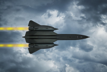 Digital painting of a 'Blackbird' style 20th century advanced, long-range, Mach 3+ strategic reconnaissance aircraft.