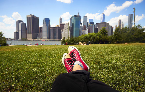 Red Sneakers In Green Grass