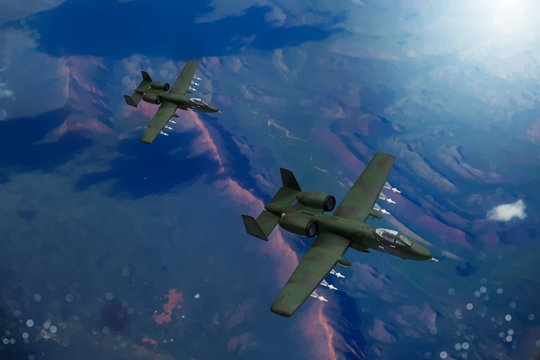Digital painting of modern military aircraft. A-10 tank buster.