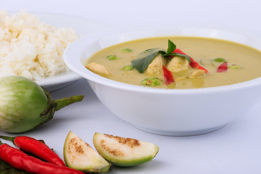 Thai traditional and popular food, Thai chicken green curry intense soup. (Kaeng Khiao Wan Kai) 