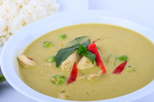 Thai traditional and popular food, Thai chicken green curry intense soup. (Kaeng Khiao Wan Kai) 