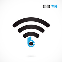 Wifi sign and hand icon vector design.Hand Ok symbol.Good wifi 
