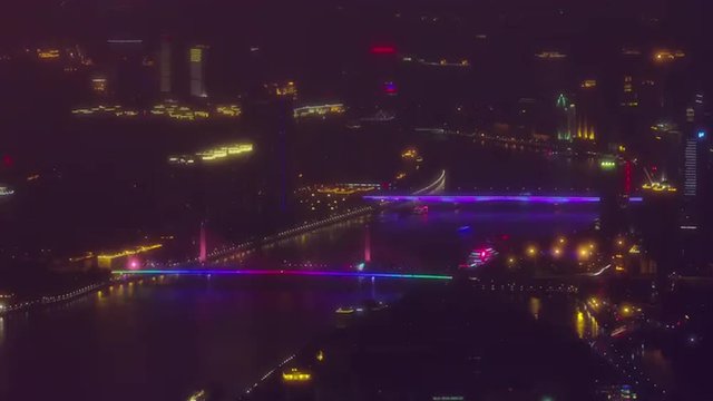 guangzhou night life traffic river roof top panorama 4k time lapse china
