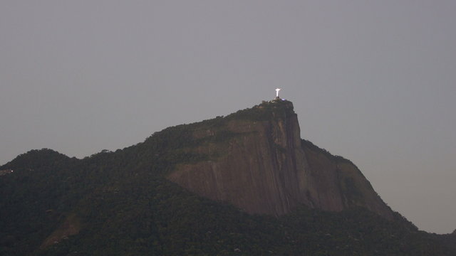 Shot of Christ and Corcovado Hill at dusk, Rio de Janeiro, Brazil