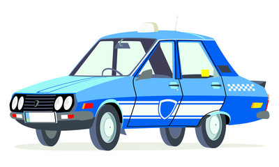 Caricatura Dacia 1310  taxi Bucarest - Rumania azul vista frontal y lateral
