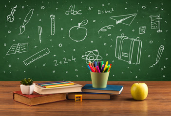 Back to school chalkboard and color pencils