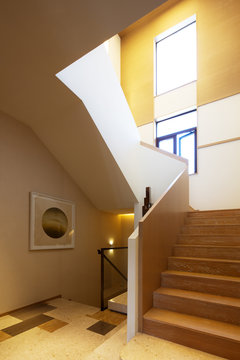 interior of modern wood staircase