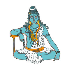 cartoon doodle Lord Shiva in meditation