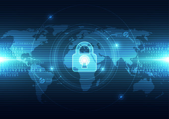 Abstract technology security on global network background, vector illustration