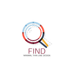 Vector thin line design logo magnifying glass, search and find or zoom logotype concept. Linear minimalistic business icon
