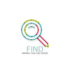 Vector thin line design logo magnifying glass, search and find or zoom logotype concept. Linear minimalistic business icon