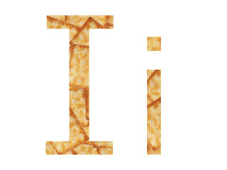 Perspective unique letter "I" capital letter and lowercase. Alphabet I from Biscuits texture.