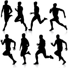 Set of silhouettes. Runners on sprint, men. vector illustration.