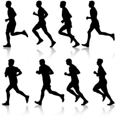Set of silhouettes. Runners on sprint, men. vector illustration.