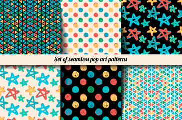 Set seamless patterns in the style of pop art