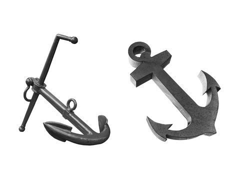 Old two steel anchor isolated on a white background. This has clipping path.