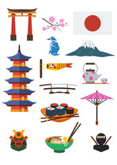 Fototapeta premium Editable Flat Style Japanese Culture Vector Illustration Set for Tourism Travel and Historical or Cultural Education