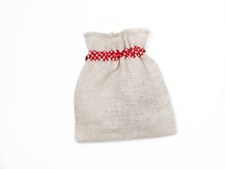 Linen textured gift sack. Isolated on white