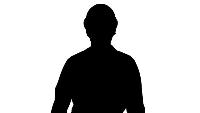 Silhouette Man in the construction helmet with a raised finger track matte.