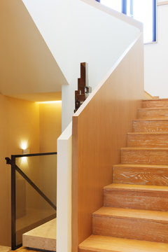 interior of modern wood staircase