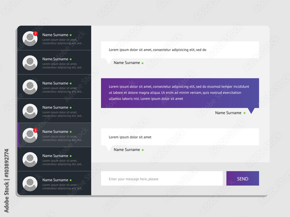 Wall mural concept chat messages, web interface, application. speech bubbles. sms messages. flat simple, modern