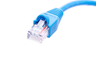Lan cable and connector on white background