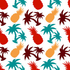 Fototapeta na wymiar Seamless pattern with palm trees, pineapples
