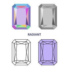 Low poly colored & black outline template radiant gem cut