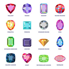 Low poly popular colored gems cuts infographics © Anna Rassadnikova