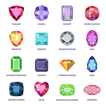 Low poly popular colored gems cuts infographics