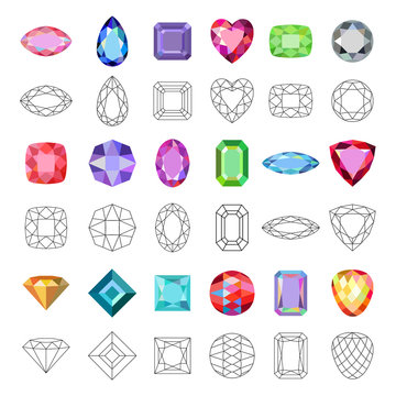 Low poly popular colored gems cuts