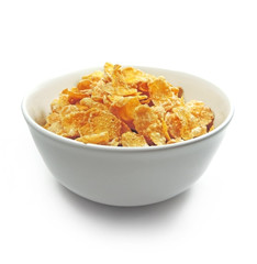 Cornflakes in a bowl, isolated on white