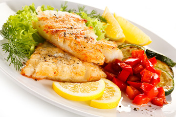 Fish dish - fried cod fillet and vegetables