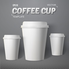 Vector Coffee Cup Set. Photorealistic 3D Vector EPS10 Paper Coff